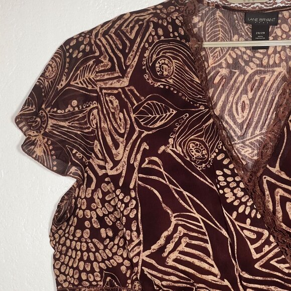 VTG Lane Bryant Womens Plus 26/28 Brown Floral Print Baby Doll Y2K Made in USA - Picture 4 of 15